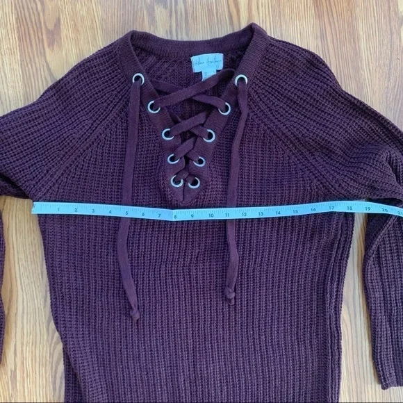 URBAN HERITAGE burgundy Lace Up Knit Sweater S - Picture 10 of 13